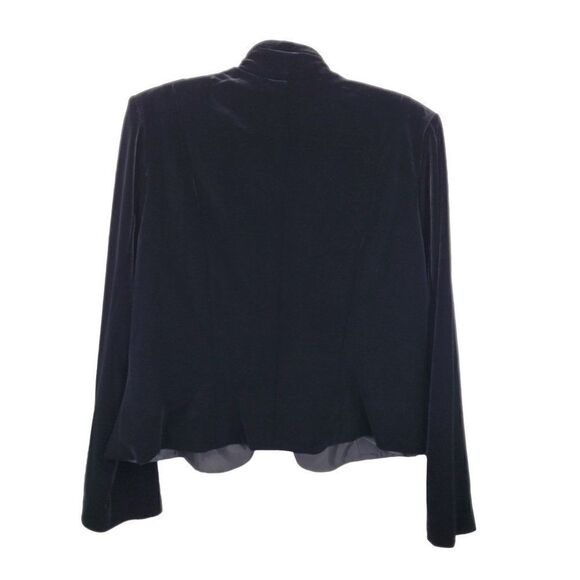 Vintage 80s Cardigan Formal Velour Ruffle Front Button Down Long Sleeve Black 16 - Picture 3 of 11